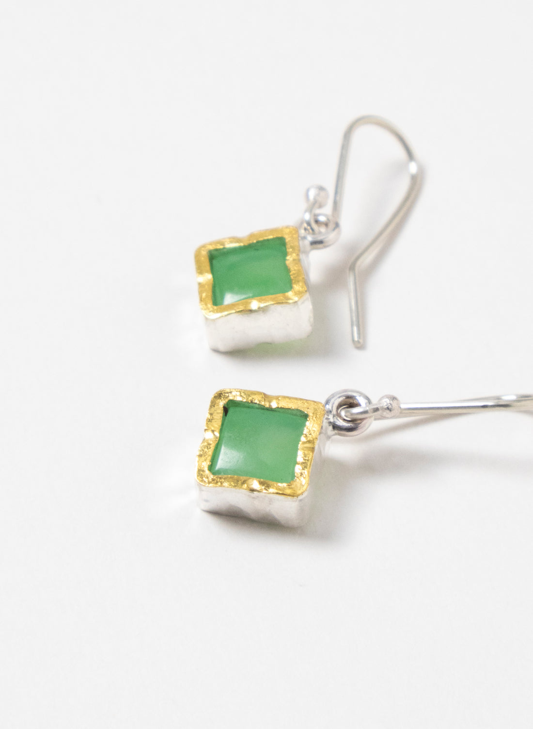 Gold Square Chrysoprase Earrings