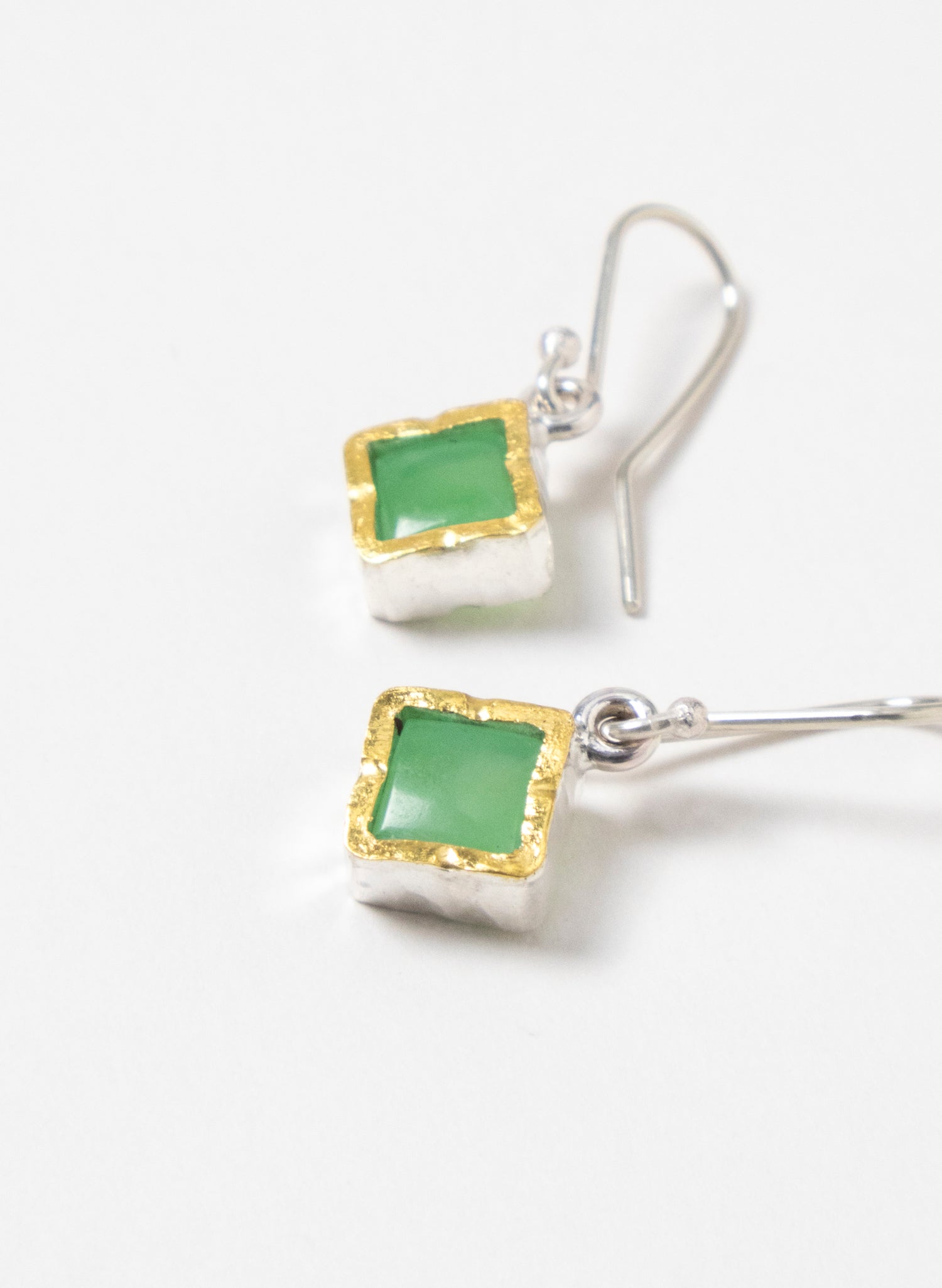 Gold Square Chrysoprase Earrings