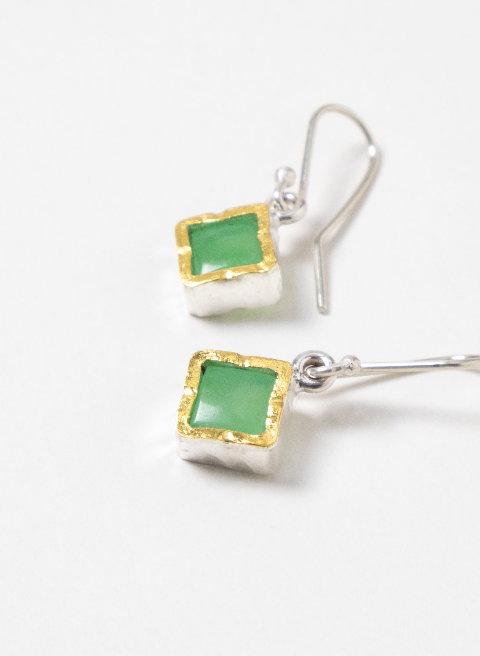 Gold Square Chrysoprase Earrings