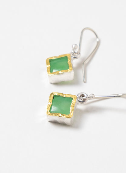 Gold Square Chrysoprase Earrings