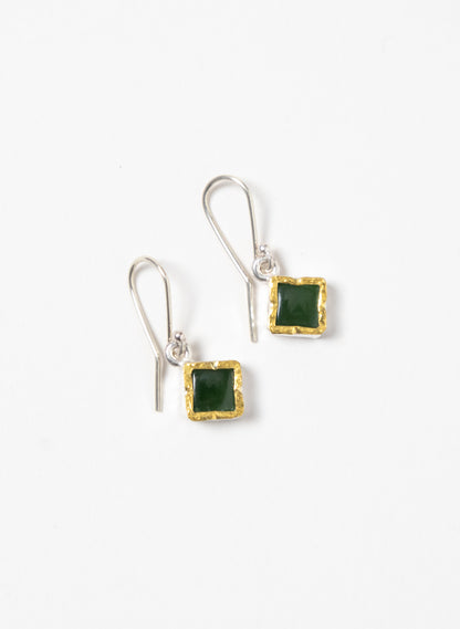 Gold Square Pounamu Earrings