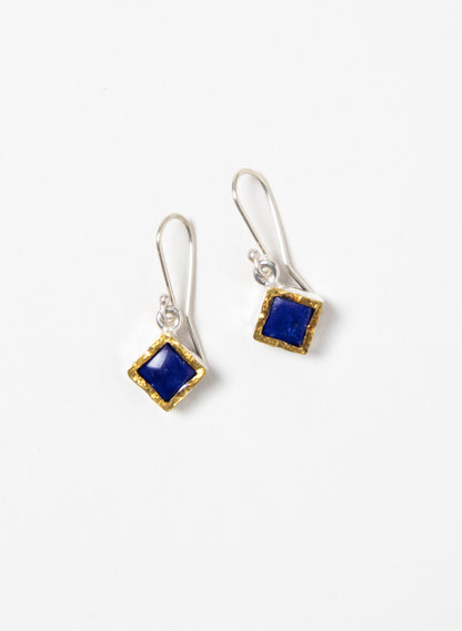 Gold Square Lapis Lazuli Earrings