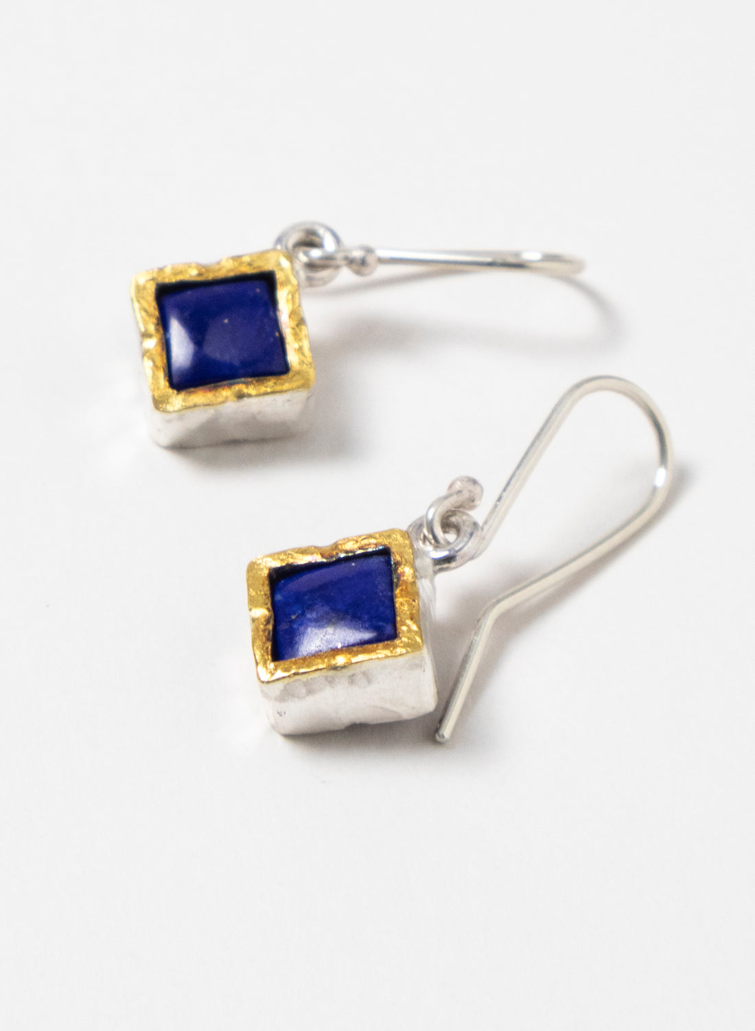 Gold Square Lapis Lazuli Earrings