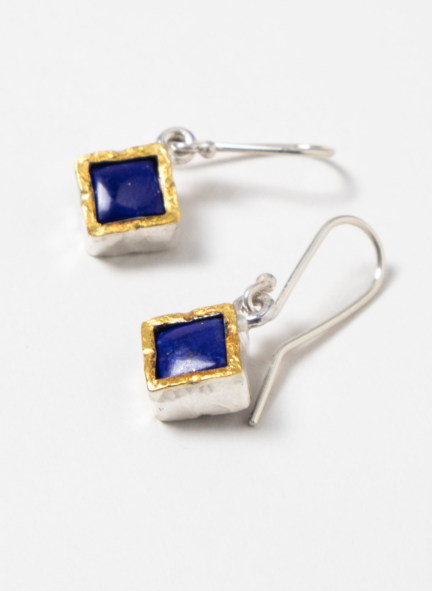 Gold Square Lapis Lazuli Earrings