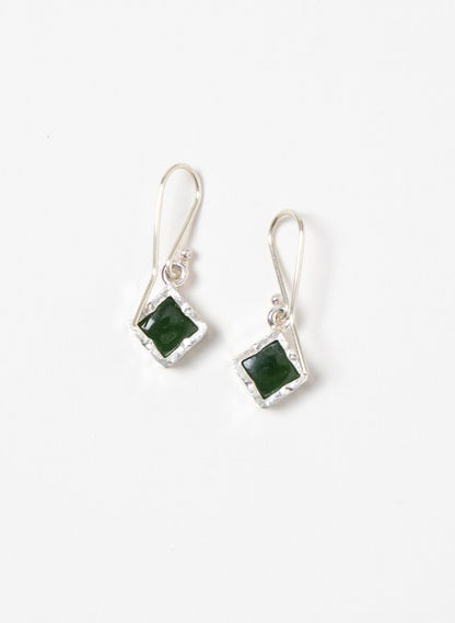 Gold Square Pounamu Earrings