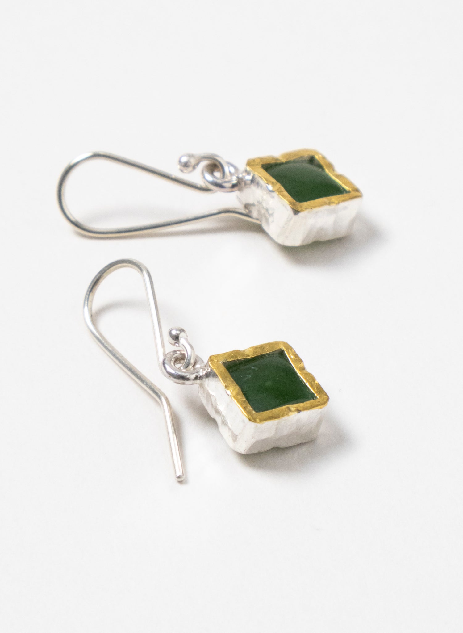 Gold Square Pounamu Earrings
