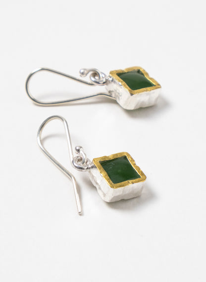 Gold Square Pounamu Earrings