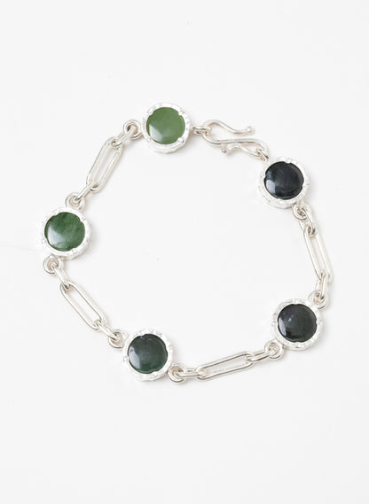 5 Stone Pounamu Bracelet - Sterling Silver