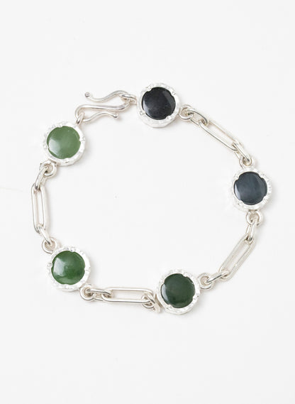 5 Stone Pounamu Bracelet - Sterling Silver