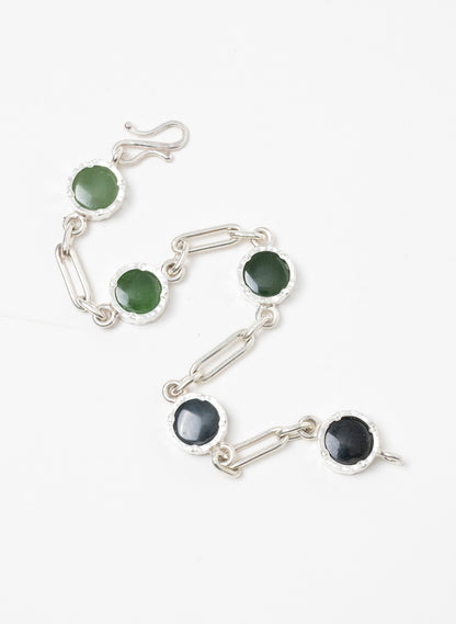 5 Stone Pounamu Bracelet - Sterling Silver