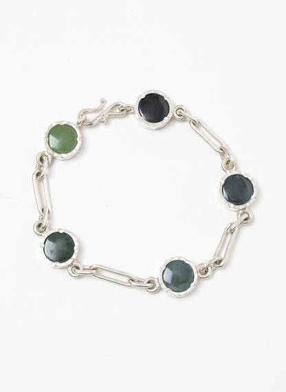 5 Stone Pounamu Bracelet - Sterling Silver
