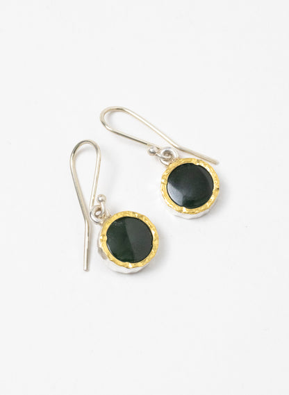 Round Pounamu Earrings with 22ct Gold
