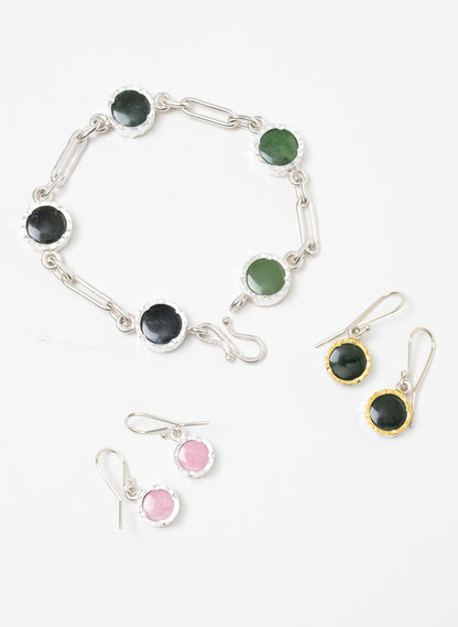 Round Pounamu Earrings with 22ct Gold