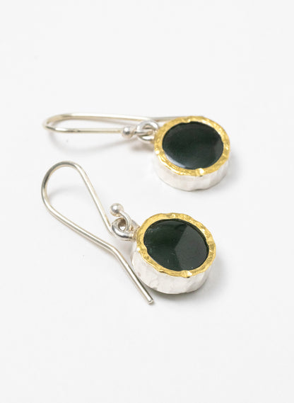 Round Pounamu Earrings with 22ct Gold