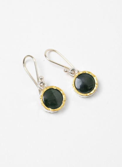 Round Pounamu Earrings with 22ct Gold