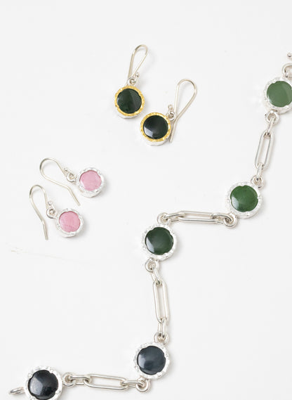 Round Pounamu Earrings with 22ct Gold