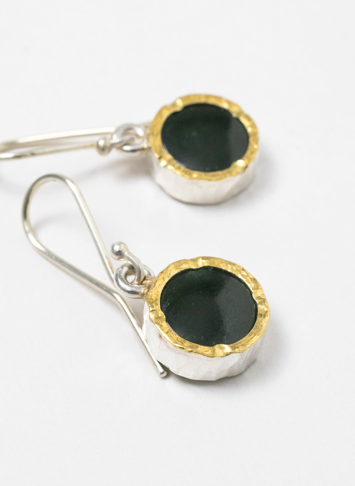 Round Pounamu Earrings with 22ct Gold