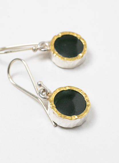 Round Pounamu Earrings with 22ct Gold