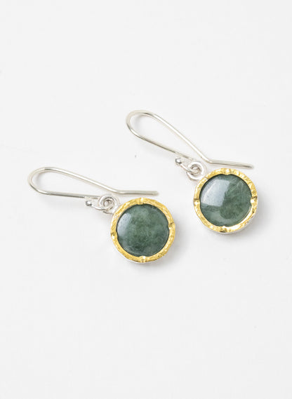 Round Pounamu Earrings with 22ct Gold