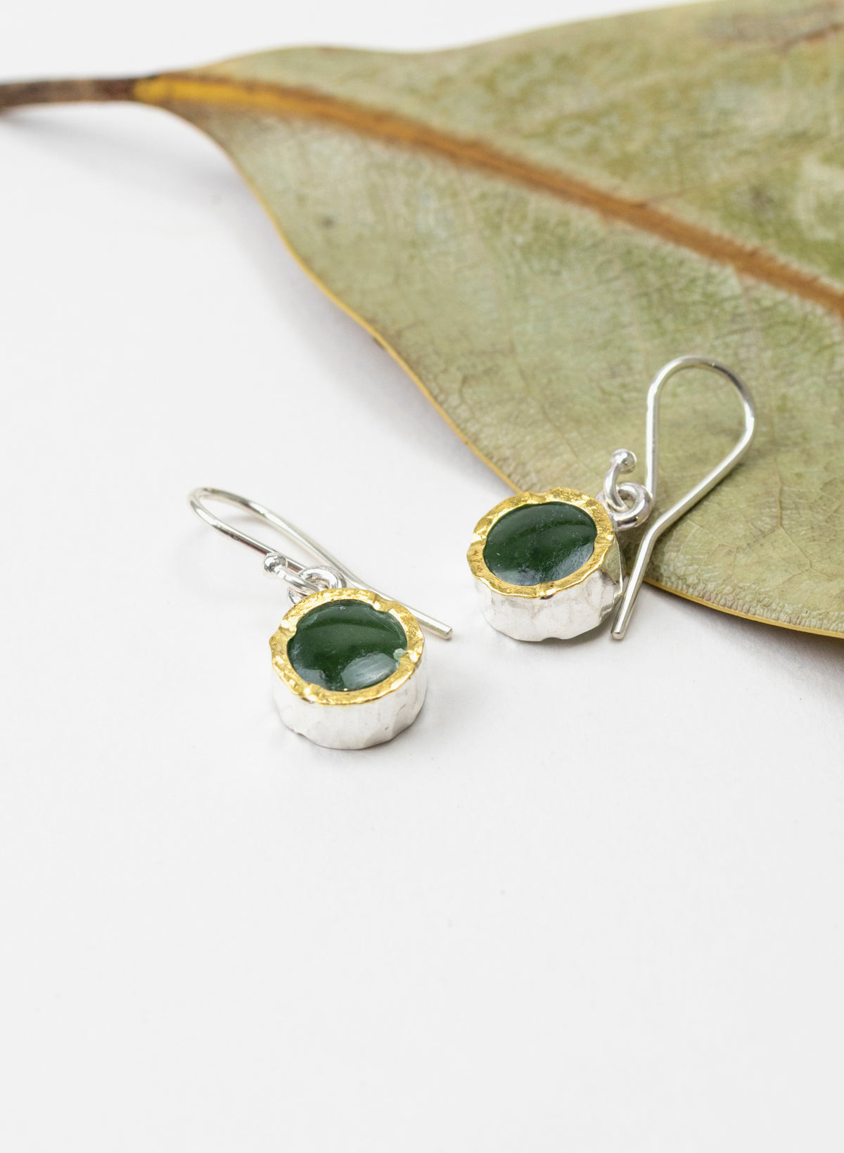 Small Round Pounamu Earrings with 22ct Gold