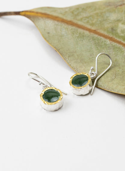 Small Round Pounamu Earrings with 22ct Gold
