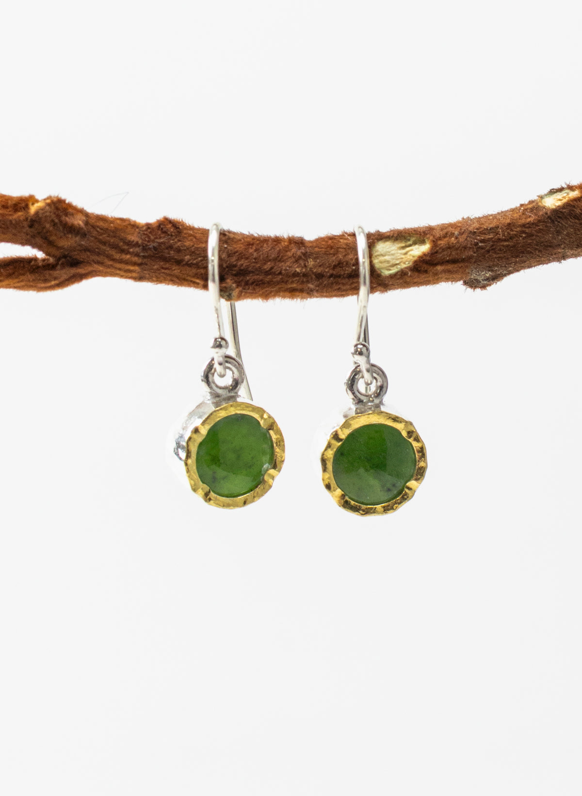 Small Round Pounamu Earrings with 22ct Gold
