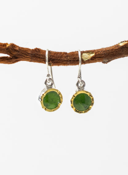 Small Round Pounamu Earrings with 22ct Gold
