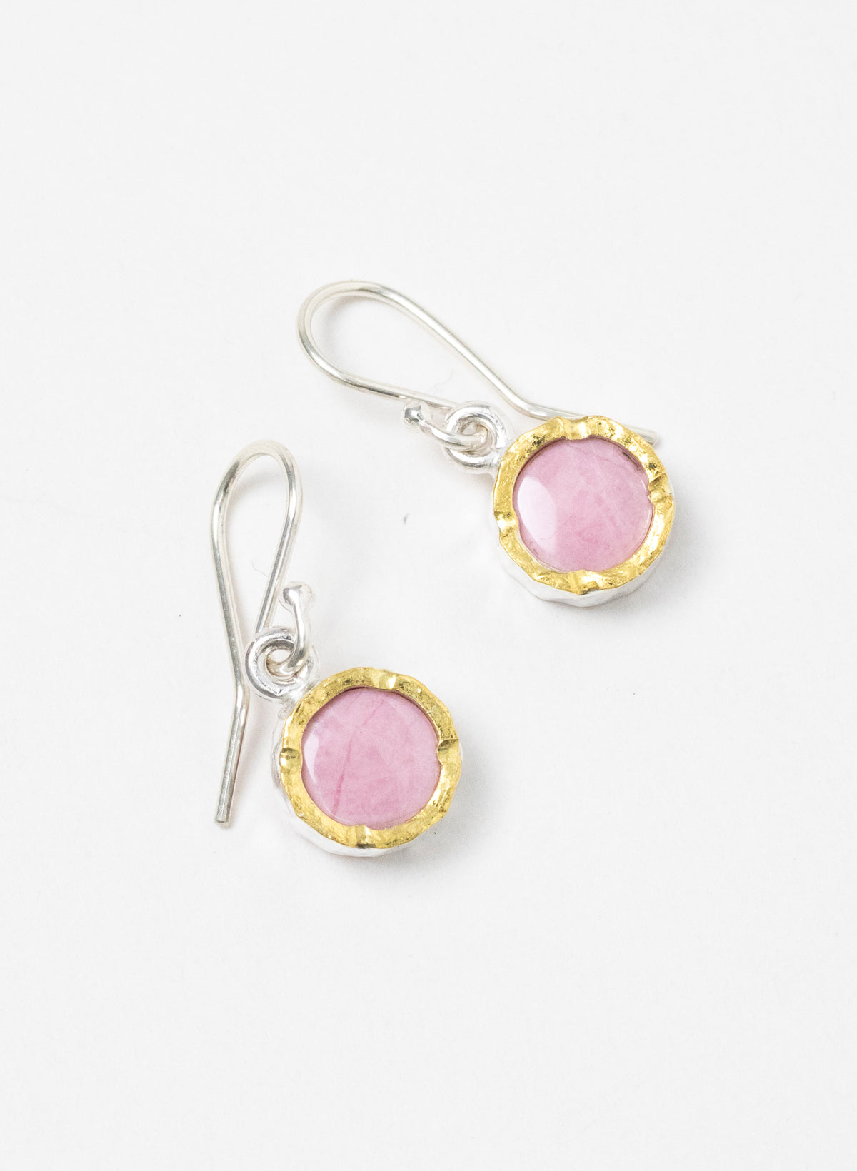 Small Round Silver and Rhodinite Earrings with 22ct Gold