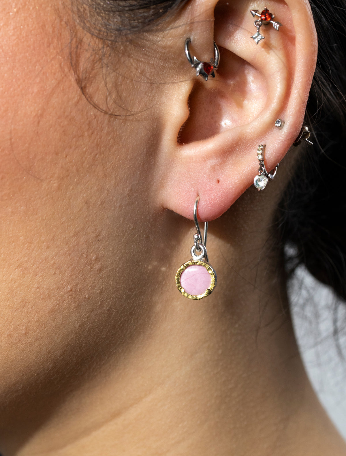 Small Round Silver and Rhodinite Earrings with 22ct Gold