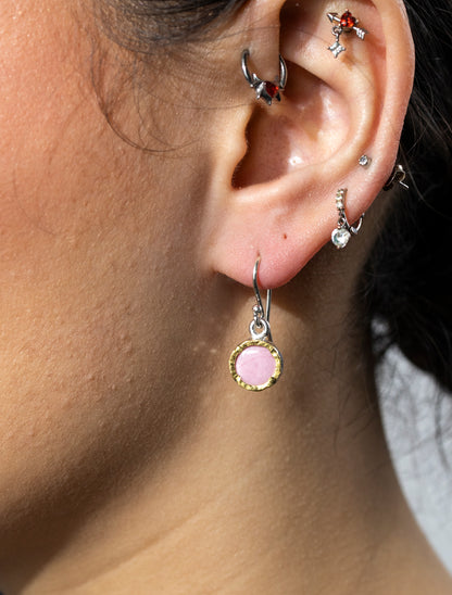 Small Round Silver and Rhodinite Earrings with 22ct Gold