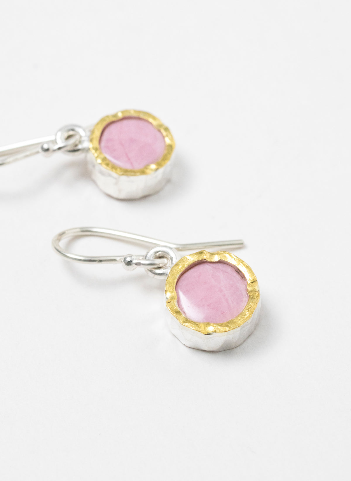 Small Round Silver and Rhodinite Earrings with 22ct Gold