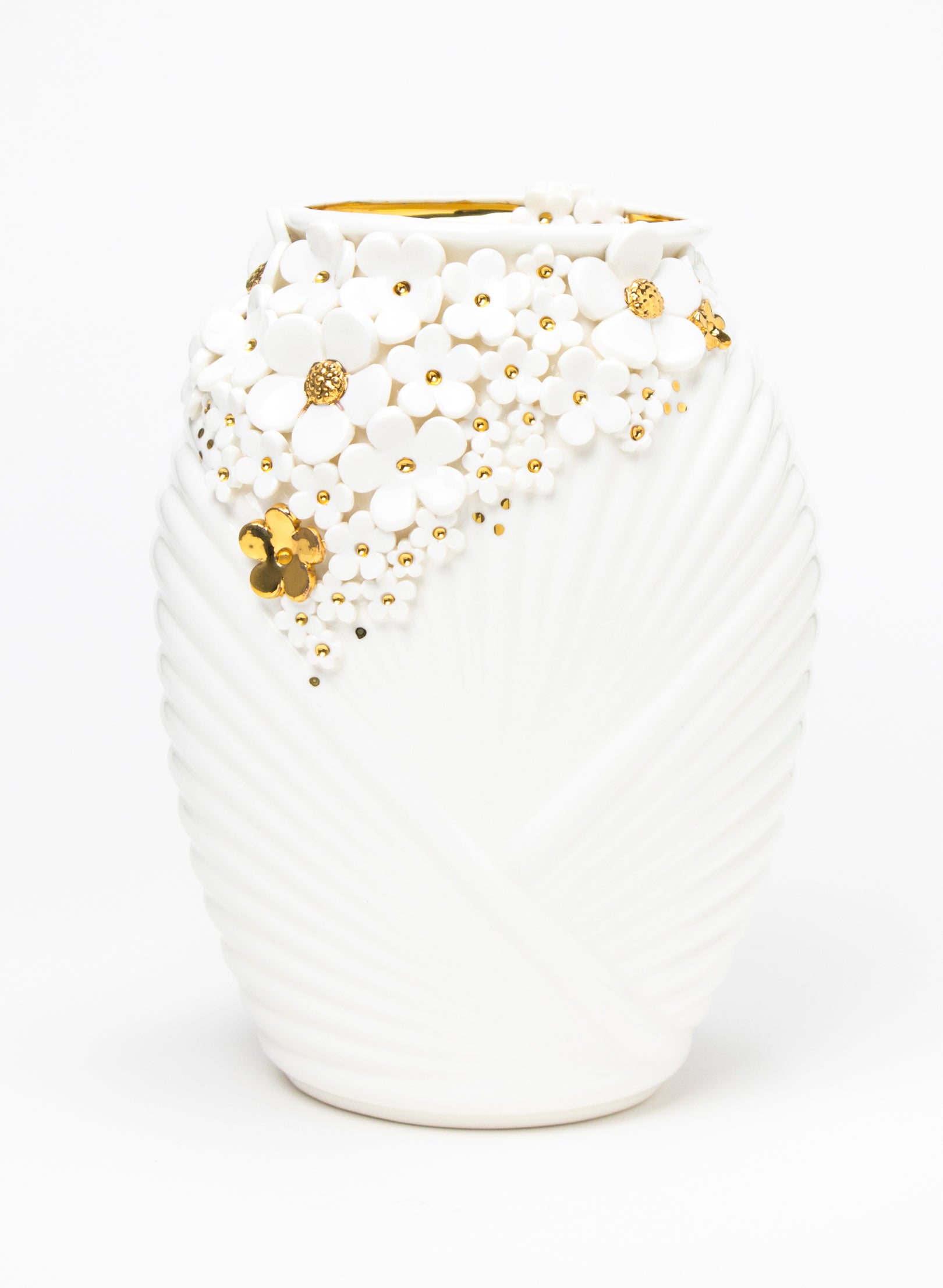 XL Deco Vase - White and Gold Flowers
