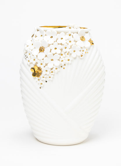 XL Deco Vase - White and Gold Flowers