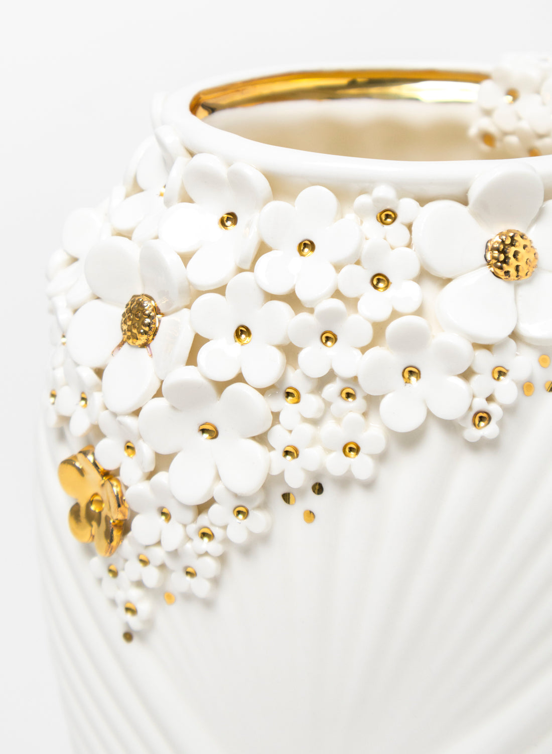 XL Deco Vase - White and Gold Flowers