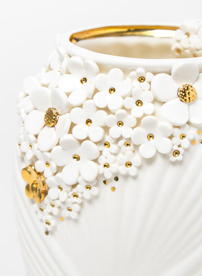XL Deco Vase - White and Gold Flowers