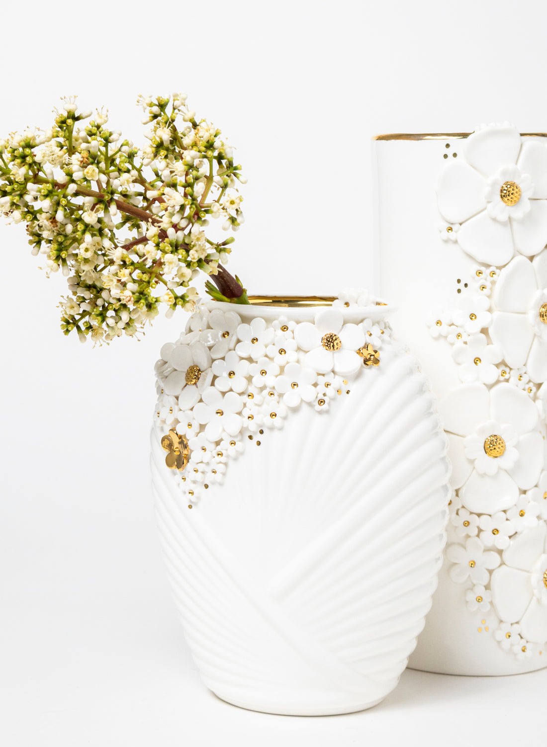 XL Deco Vase - White and Gold Flowers