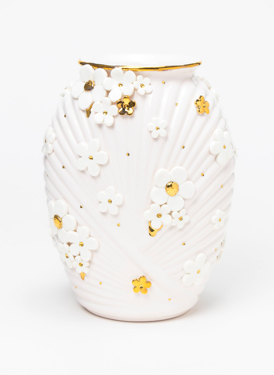 XL Deco Vase - White and Gold Flowers