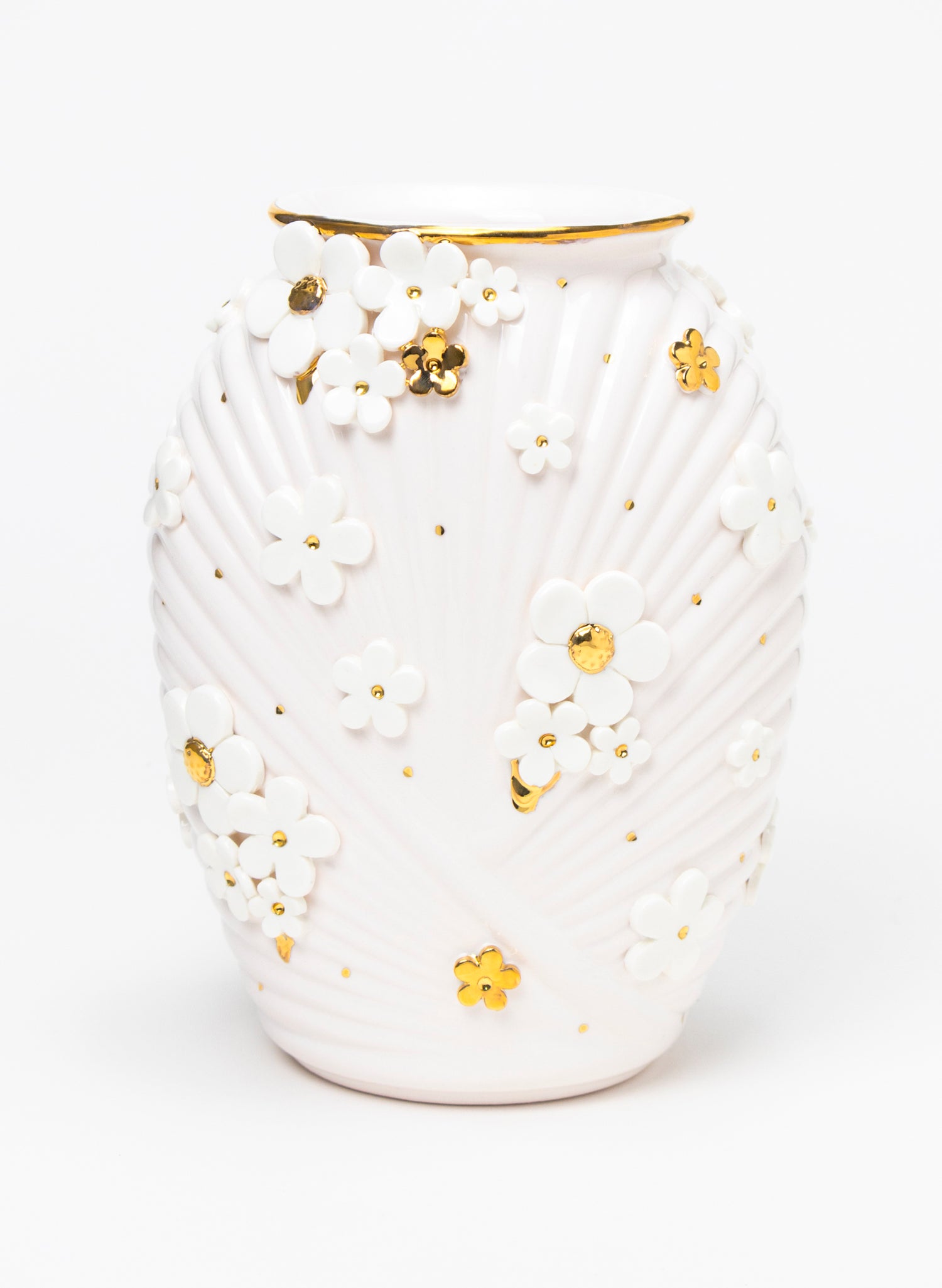 XL Deco Vase - White and Gold Flowers