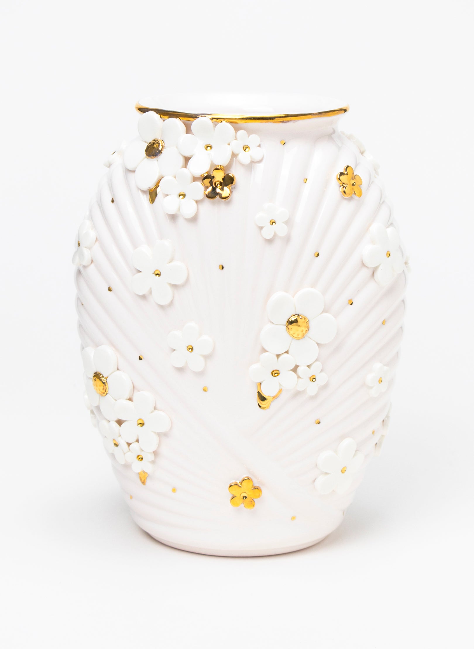 XL Deco Vase - White and Gold Flowers