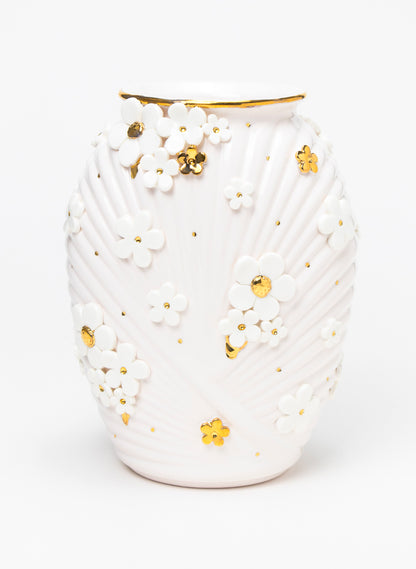 XL Deco Vase - White and Gold Flowers