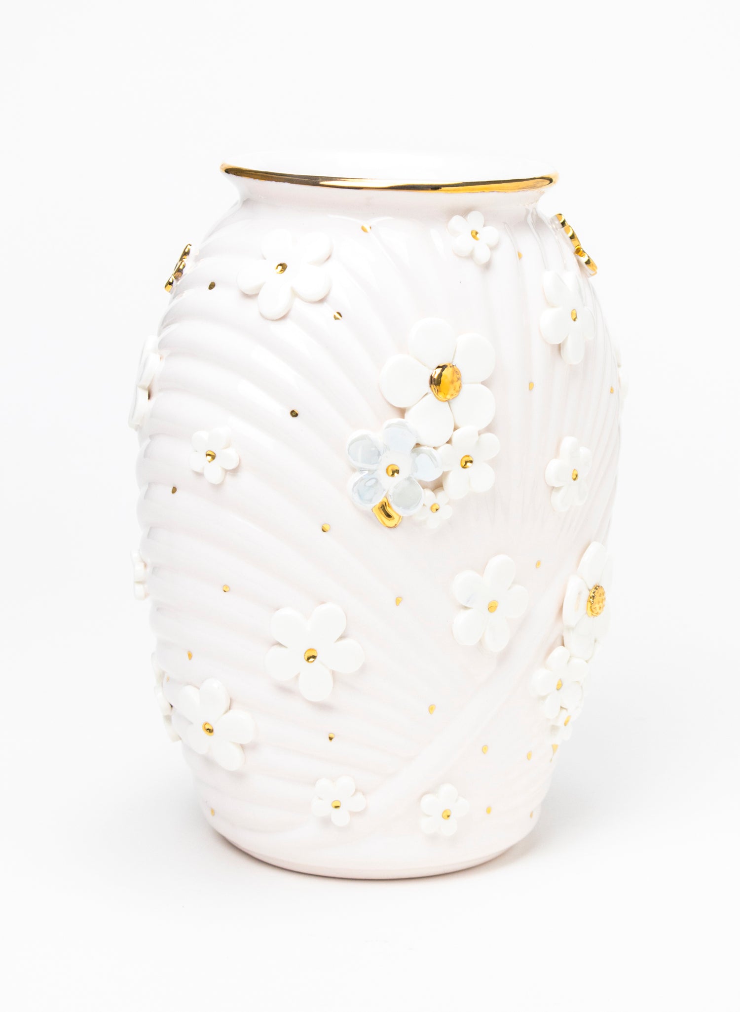 XL Deco Vase - White and Gold Flowers