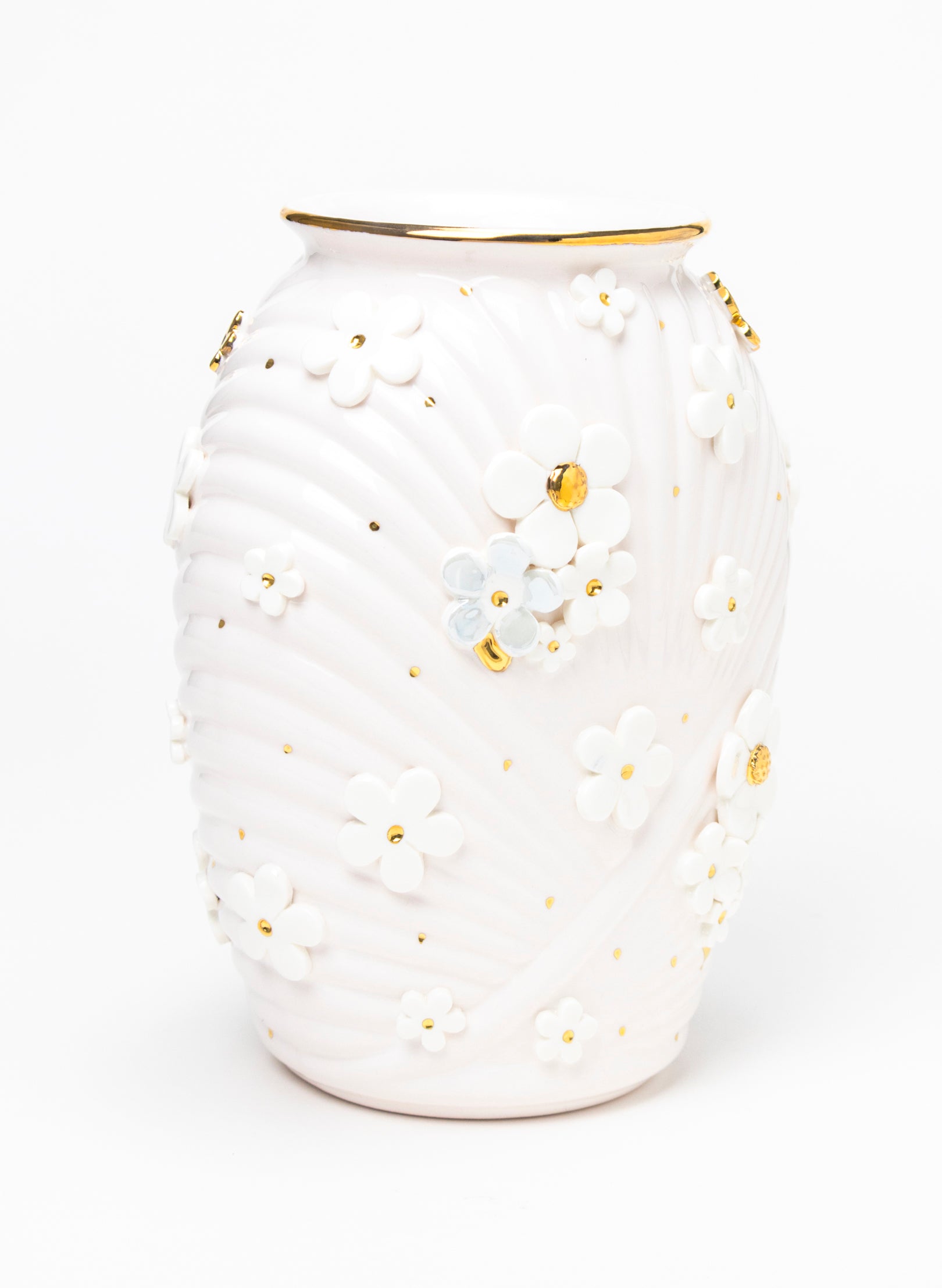 XL Deco Vase - White and Gold Flowers