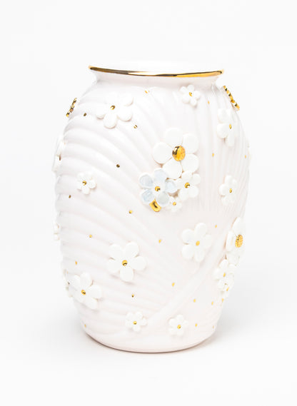XL Deco Vase - White and Gold Flowers