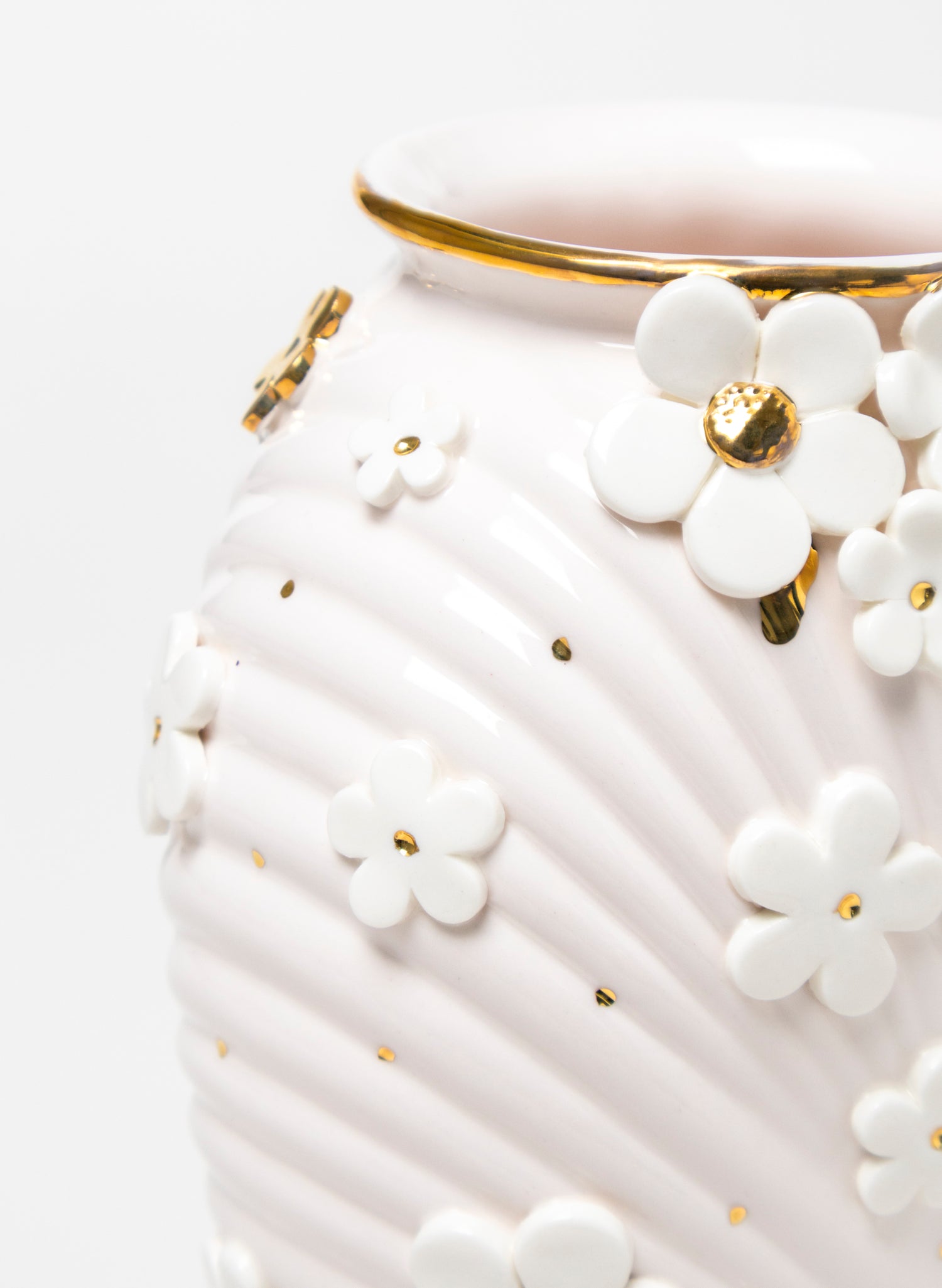 XL Deco Vase - White and Gold Flowers