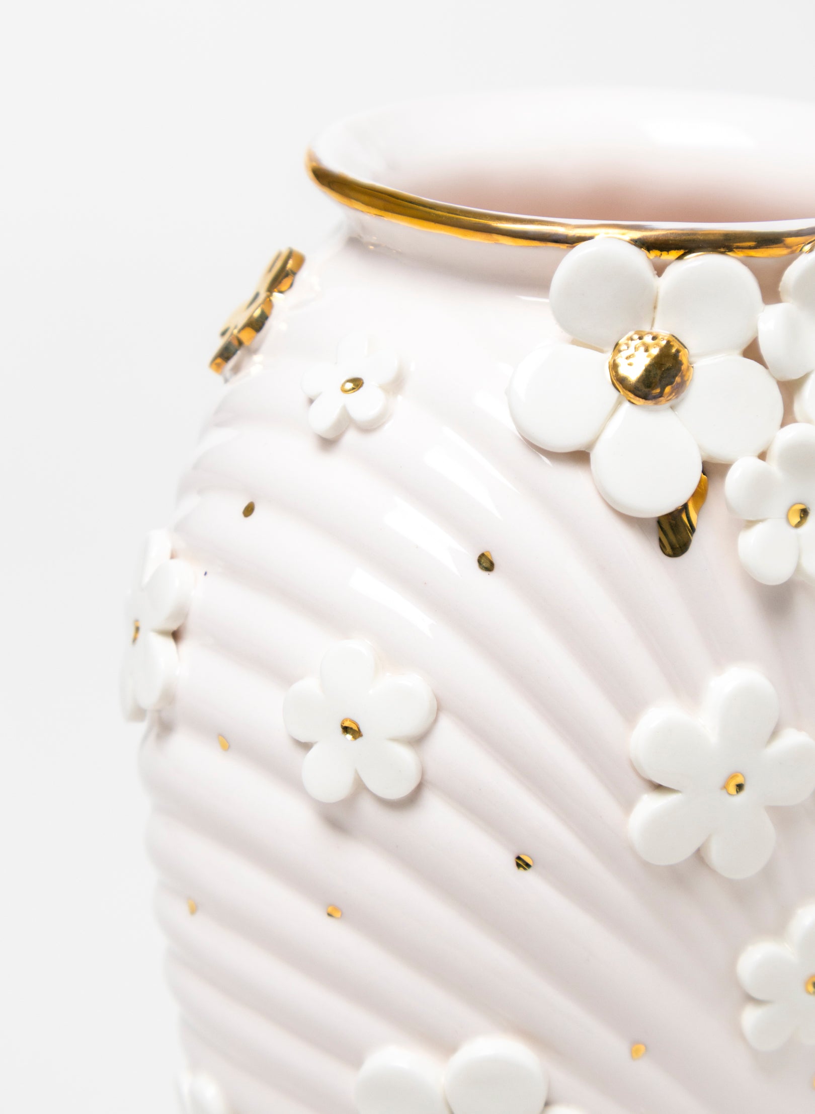 XL Deco Vase - White and Gold Flowers