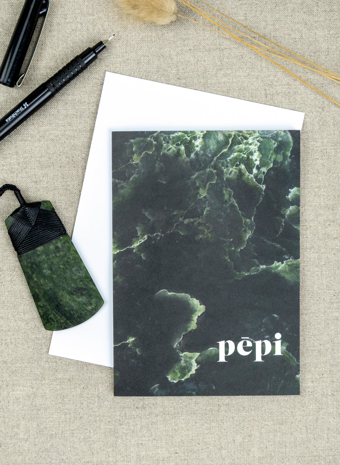 Pēpe Greeting Card - Pounamu Background