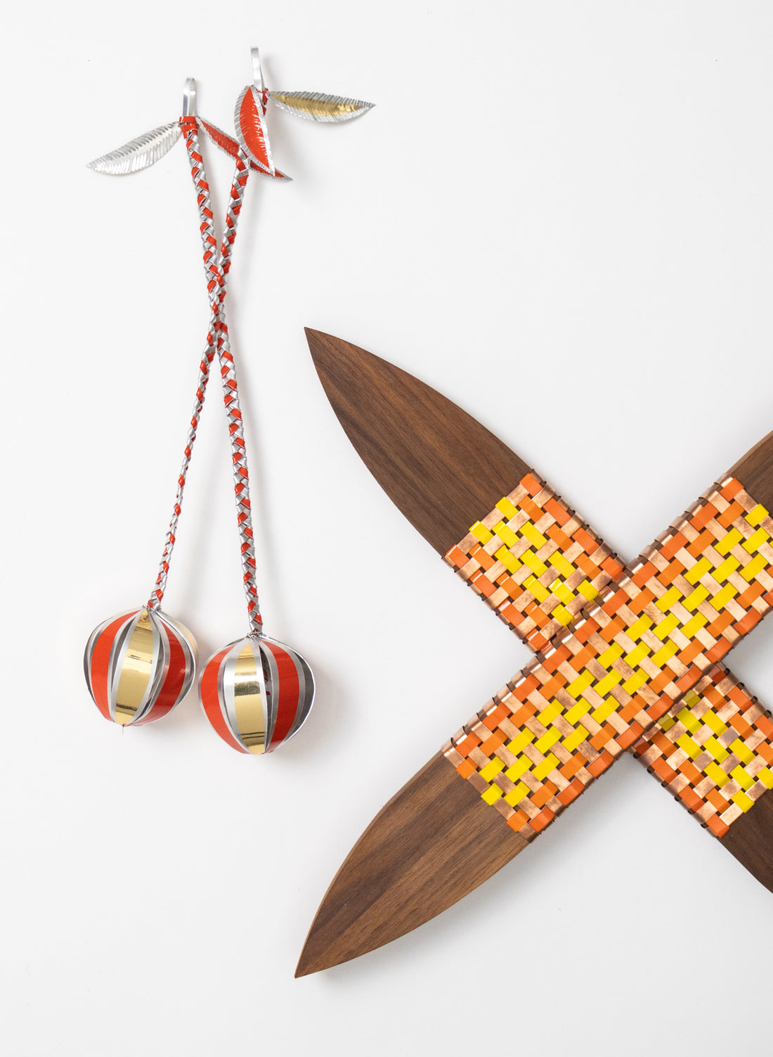 Red, Orange and Copper on Walnut Timber Putiputi