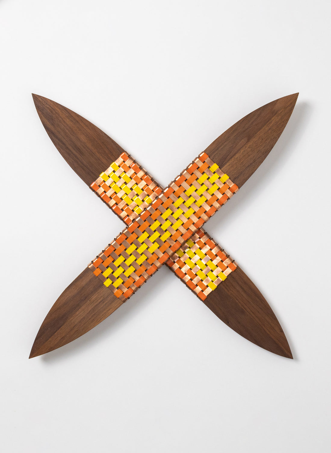 Red, Orange and Copper on Walnut Timber Putiputi