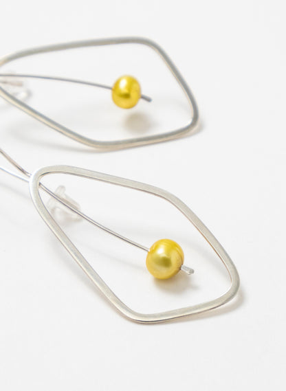 Delicate Leaf Earring with Yellow Pearl