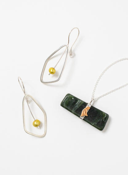 Delicate Leaf Earring with Yellow Pearl